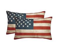 2 Pack Small/Standard/Queen Size Pillow Cases with Hidden Zipper Vintage American USA Flag Pillow Cover 16"x24" Soft Breathable Pillowcase for Hair and Skin, Sleeping Gifts Bed Pillow Case