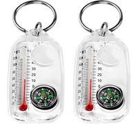 2 - Pack Small Thermometer & Compass Keychain, Portable Survival Navigation Tool with Keyring for Outdoor Adventures, Hiking, Camping