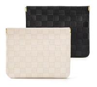 2-Pack Small Waterproof Checkered Makeup Bag - Portable Leather Travel Toiletry Bag Organizer with Snap Closure, Aesthetic Travel Storage Pouches for Women's cosmetic bag for purse