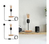 2 Pack Small Wood Table Lamp with Bulbs Plug in Cord On/Off Switch Vintage Wooden Nightstand, Desk Lamp E27 Base Desk Light for Bedroom, Living Room & Kitchen