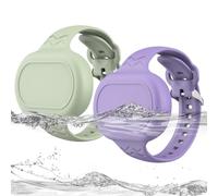 2 Pack Smart Tag 2 Bracelet Waterproof, Full Cover Silicone Wristband Compatible with Samsung Galaxy SmartTag2, SmartTag 2 Watch Band Hidden Holder Case Accessories (Green+Purple)