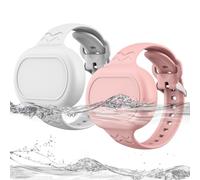 2 Pack Smart Tag 2 Bracelet Waterproof, Full Cover Silicone Wristband Compatible with Samsung Galaxy SmartTag2, SmartTag 2 Watch Band Hidden Holder Case Accessories (White+Pink)