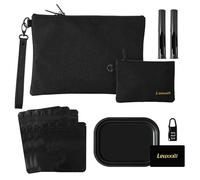 2 Pack Smell Proof Bag, Lewooilt Mini & Large Smell Proof Container Pouch Stash Bag with Detachable Handle, 6 Resealable Baggies, 2 Doob Tube, Storage Tray, Scoop Card, Combination Lock, Black