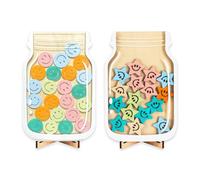 2 Pack Smiley Face Reward Jar, Wooden Star Reward Jar with Tokens Star Jars Rewards System for Kids, Motivate Good Behaviour Rewardjar for Home School Classroom Parent Potty Train Tool Rewardchart