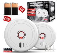 2 Pack Smoke Alarms for Home - 10-Year Life Fire Alarms with 5-Year Replaceable Battery, EN14604 Certified Photoelectric Smoke Detector with Silence Button, LED Light, for Kitchen, Caravan, Office