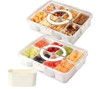 2 Pack Snack Box with Compartments Tray, Plastic Divided Snack Tray with Lid for Food Container, 8 Removable Compartment Snackle Box Organizer for Charcuterie Candy, Fruits, Snacks, Nuts