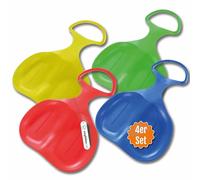 2-Pack Snow Slider Sleds with Handle; Plastic Snow Bob/Bum Sled for Kids & Adults; Lightweight, Durable & Cold-Resistant Glider Discs (Set of 4: Red, Blue, Green, Yellow)