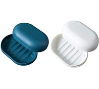 2 pack soap traveler, soap box soap container, travel, camp, gym (blue and white)