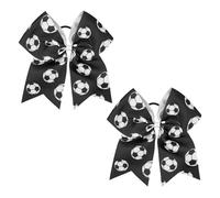 2 Pack Soccer Cheer Bows Hair Ties for Women, Large Ponytail Holder with Football Pattern, Elastic Hair Ropes for World Cup Game Day