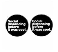 2 Pack Social Distancing Before It Was Cool Enamel Pins - Funny Introvert Quote Button Badge, Minimalist Black Design