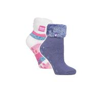 2 Pack Soft Lounge Socks with Grips Heat Holders Multi 4-8