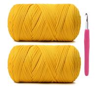 2 Pack Soft Tshirt Crochet Yarn, 800g/228yds High Elastic Hand Knitting Yarns, Thick T Shirt Yarn for Crocheting Bags, Baskets, Cushions, DIY Crafts(2 Golden)