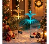 2 Pack Solar Christmas Lights Outdoor jellyfish Shape Garden Light 7 Colors | Colour Changing Solar Powered Stake Light Auto On Off IP65 Waterproof for Pathway Patio Yard