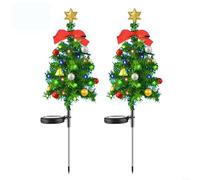 2 Pack Solar Christmas Tree With Stars, Solar Four-color Christmas Tree Ground Lights Outdoor Decorations