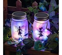 2 Pack Solar Fairy Jar Lanterns for Garden - Hanging Glass Mason Jar Lights with LED String Lights, Waterproof Solar Decorative Lights for Patio, Table, Balcony, Lawn & Outdoor Decor (Multicolored)