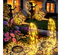 2 Pack Solar Fairy Watering Can with Cascading Lights, LED Waterproof Hanging Lantern with String Light for Garden Outdoor Pathway Decor, Garden Ornaments for Women Mum Grandma Birthday Gifts