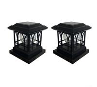 2-Pack Solar Fence Post Lights Crackle Glass Warm White(7color yellow)