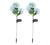 2-Pack Solar Garden Lights 3-Head Hydrangea LED Lamp with Stainless Steel Stake for Outdoor Decor, Waterproof & Auto On/Off via Light Sensor, Blue Purple for Patio, Yard, Lawn(Blue)