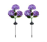 2-Pack Solar Garden Lights, 3-Head Hydrangea-Style LED Lamps with Stainless Steel Pole & ABS Spike, for Outdoor Patio, Lawn, Balcony Decor(Purple)