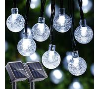 2 Pack Solar Garden Lights Outdoor, Total 72ft 120 LED Solar String Lights Waterproof, Solar Powered Crystal Ball Indoor/Outdoor Fairy Lights Decorative for Garden, Patio, Yard, Parties (White)