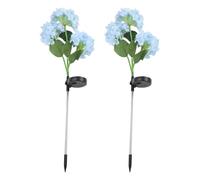 2 Pack Solar Garden Lights with 3 Head Colorful Hydrangea Lamps, Stainless Steel Outdoor Decorative Ground Stake for Patio Lawn Yard Blue Purple(Blue)
