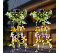 2 Pack Solar Hanging Garden Lights,Waterproof Fake Plants Lights for Garden