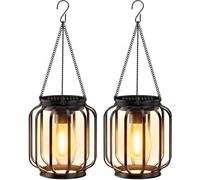 2 Pack Solar Hanging Lanterns Outdoor Waterproof Garden Lights IP65 | Monocrystalline solar panel, Auto dusk-to-dawn sensor, Warm filament LED, Hanging chain & hook, 10-12H runtime