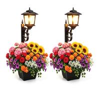 2 Pack Solar Lamp Post Light with Planter, 2 in 1 Outdoor Flower Pots, 3000K Solar Lamps Outdoor Waterproof, Wall Mount or Freestanding for Garden, Patio, Yard, Front Porch(Flowers not Included)