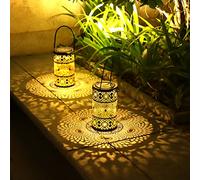 2 Pack Solar Lanterns for Garden, Hanging Outdoor Lanterns, IP65 Waterproof Decoration Ornaments Path Lights, Solar Lights for Outside Patio Balcony Camping Outdoor, Garden Gifts for Women