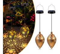 2 Pack Solar Lanterns for Outside Waterproof, LED Vintage Metal Hanging Solar Powered Light for Outdoor Garden Yard Porch Patio Decor, Garden Ornaments for Women Mom Grandma Birthday Gifts