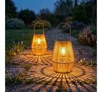 2 Pack Solar Lanterns for Outside, Woven Rattan Outdoor Lanterns, IP65 Waterproof Decoration Ornament Garden Lights, Hanging Solar Lights for Outside Patio Balcony Outdoor, Garden Gifts for Women Mum
