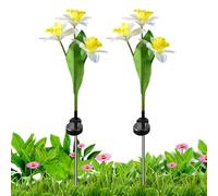 2-Pack Solar LED Daffodil Flower Lights, Waterproof 3-Head Floral Garden Decor, Realistic Outdoor Pathway Lamp, Vibrant Petal Finish, Landscape Decoration Category, 2026 Memorial