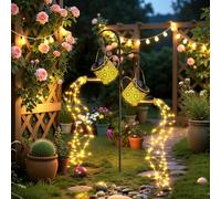 2 Pack Solar Lights Outdoor Garden Ornaments,Led Solar String Light Waterproof Metal Hanging Watering Can Lantern for Patio Yard Pathway Decoration,Gardening Gifts for Mom Grandma Women Birthday