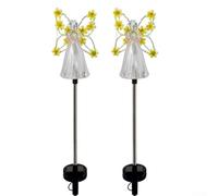 2 Pack Solar Powered Angel Lights with Color Changing LED for Garden, Lawn, Pathway, and Memorial Decoration, Weatherproof Design (yellow)