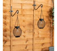 2 Pack Solar Powered Black Mesh Metal Lantern Lamps Outdoor Garden LED Lighting