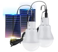2 Pack Solar Powered Led Shed Light Bulb, TechKen Portable Lantern Lamp with Panel for Indoor Outdoor Kitchen Garden Patio Yard Hiking Camping Tent Fishing (UK1)