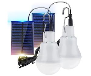 2 Pack Solar Powered Led Shed Light Bulb, TechKen Portable Lantern Lamp with Panel for Indoor Outdoor Kitchen Garden Patio Yard Hiking Camping Tent Fishing (UK1)