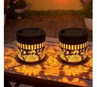 2 Pack Solar-Powered Mandala Projector Light, Decorative Solar Mandalas Fence Lights,Waterproof Outdoor Solar Mandala Warm Yellow Lighting (2, Sunflower)