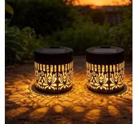 2 Pack Solar-Powered Mandala Projector Light, Decorative Solar Mandalas Fence Lights,Waterproof Outdoor Solar Mandala Warm Yellow Lighting (2, Peony)