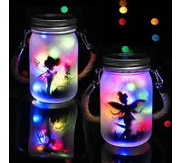 2 Pack Solar Powered Mason Jar Lights, Solar Fairy Lights Glass Mason Jar with 2pcs Hook, LED Hanging Lamp Solar Lights, Frosted Glass Mason Jar Lamp for Garden, Pathway, Wedding, Christmas Decoration