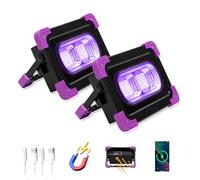 2 Pack Solar Rechargeable LED Black Lights, Battery Operated Powered Blacklight, Cordless 395nm Flood Light, Neon Glow in The Dark Party, Catfishing Body Paint, Indoor Decor Halloween Decoration