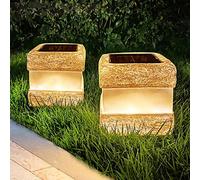 2 Pack Solar Rock Lights Outdoor - Solar Garden Decor Landscape Pathway Lights Waterproof with Warm LED Lights for Table Patio Yard Garden Walkway Decor(Brown)