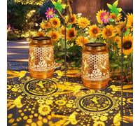 2 Pack Solar Solar Lanterns Outdoor with Shepherd Hook Waterproof Hummingbird Sunflower Garden Decor LED Hanging Light Decor for Yard, Patio, Table, Lawn, Perfect Gardening gift for Mate, Mom, Grandma