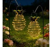2 Pack Solar Spiral Lanterns Outdoor, 60LED Hanging Lights with Pineapple Pattern, Waterproof Solar Powered Garden Light for Outside, Garden, Patio, Porch and Yard Decor, Gift for Women and Friend