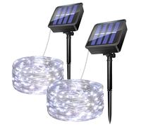 2 Pack Solar String Lights Outdoor 5M/16.4Ft 50 LED Waterproof (Cool White) | Solar Powered Fairy Lights, 8 Modes Copper Wire Decorative Lights for Garden, Patio, Yard, Party, Wedding, Christmas Tree