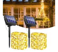 2 Pack Solar String Lights Outdoor Waterproof, Total 240LED 24M/80Ft Solar Fairy Garden Light, 8 Modes Copper Wire Lighting, Indoor/Outdoor for Patio, Wedding, Party, Christmas Decorative(Warm White)