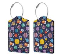 2 Pack Solar System Planets Luggage Tags for Suitcase,Space Planets Luggage Tag with Privacy Flap,Name ID Label and Stainless Steel Loop for Women Men Baggage Bag Backpack