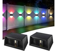 2 Pack Solar Wall Lights Outdoor - Solar Fence Lights Outdoor Garden, 8 Color Modes RGB Solar Garden Light, IP67 Waterproof Up/Down Wall Light with 12H Runtime for Wall Porch Garden Patio, Fence Decor