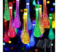 2 Pack Solar Water Drop String Lights,42.6FT 60 LED Solar Powered String Lights Outdoor Waterproof, 8 Modes Teardrop Lights for Gardens Christmas Tree Patio Yard Party Holiday Decor (60 LED, Coloured)