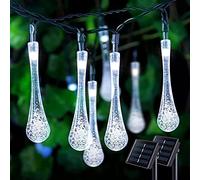2 Pack Solar Water Drop String Lights, 42.6FT 60 LED Solar Powered String Lights Outdoor Waterproof, 8 Modes Teardrop Lights for Gardens Christmas Tree Patio Yard Party Holiday Decor (60 LED, White)